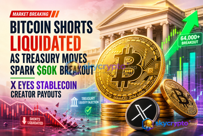 Bitcoin Shorts Liquidated as Treasury Moves Spark $60K Breakout — X Eyes Stablecoin Creator Payouts