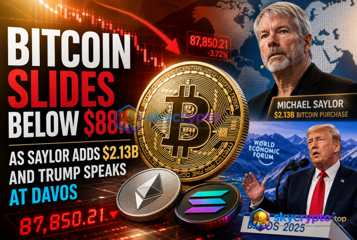 Bitcoin Slides Below $88K as Saylor Adds $2.13B and Trump Speaks at Davos